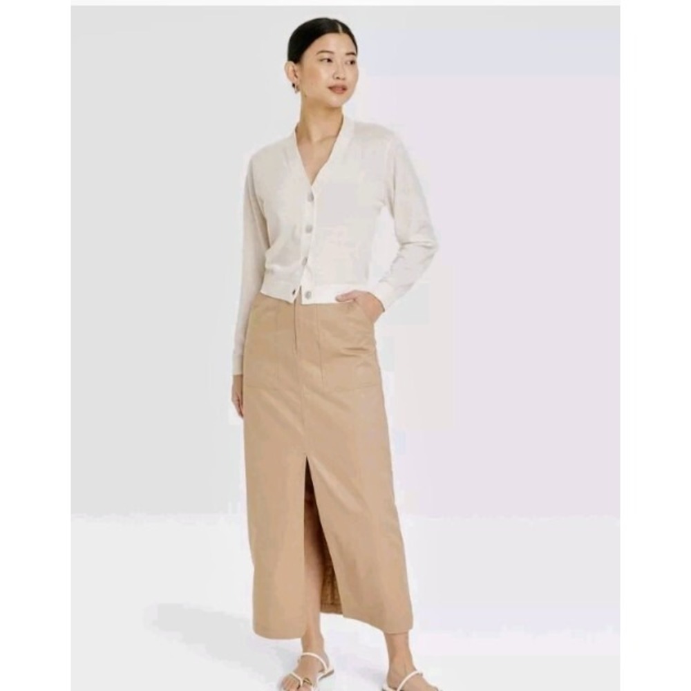Women's Utility Maxi Skirt - A New Day‎ Tan Beige Front Slit XL New NWT